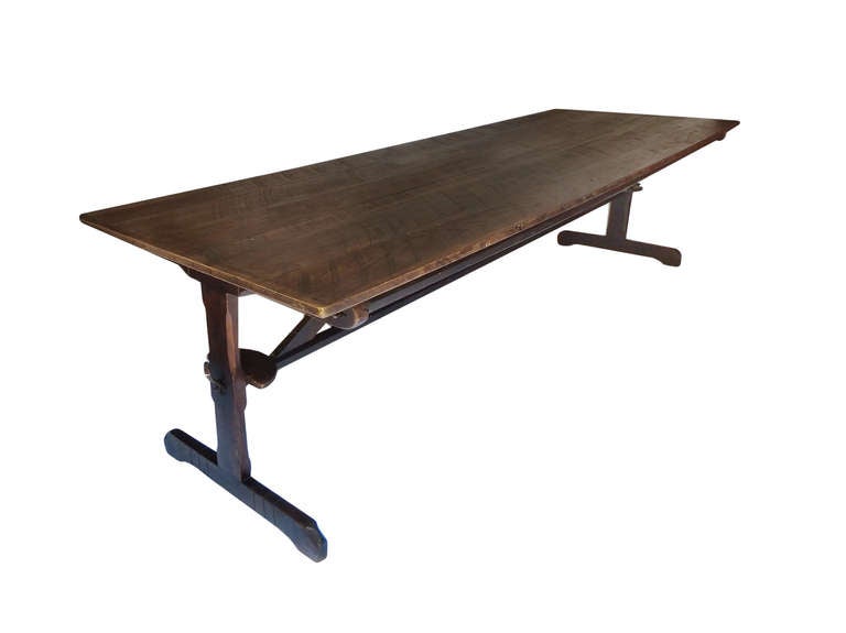 American Large Early Trestle Dining Table For Sale