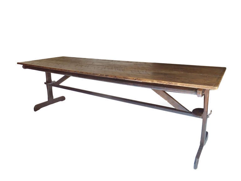 Large early trestle table with great patina and presence.