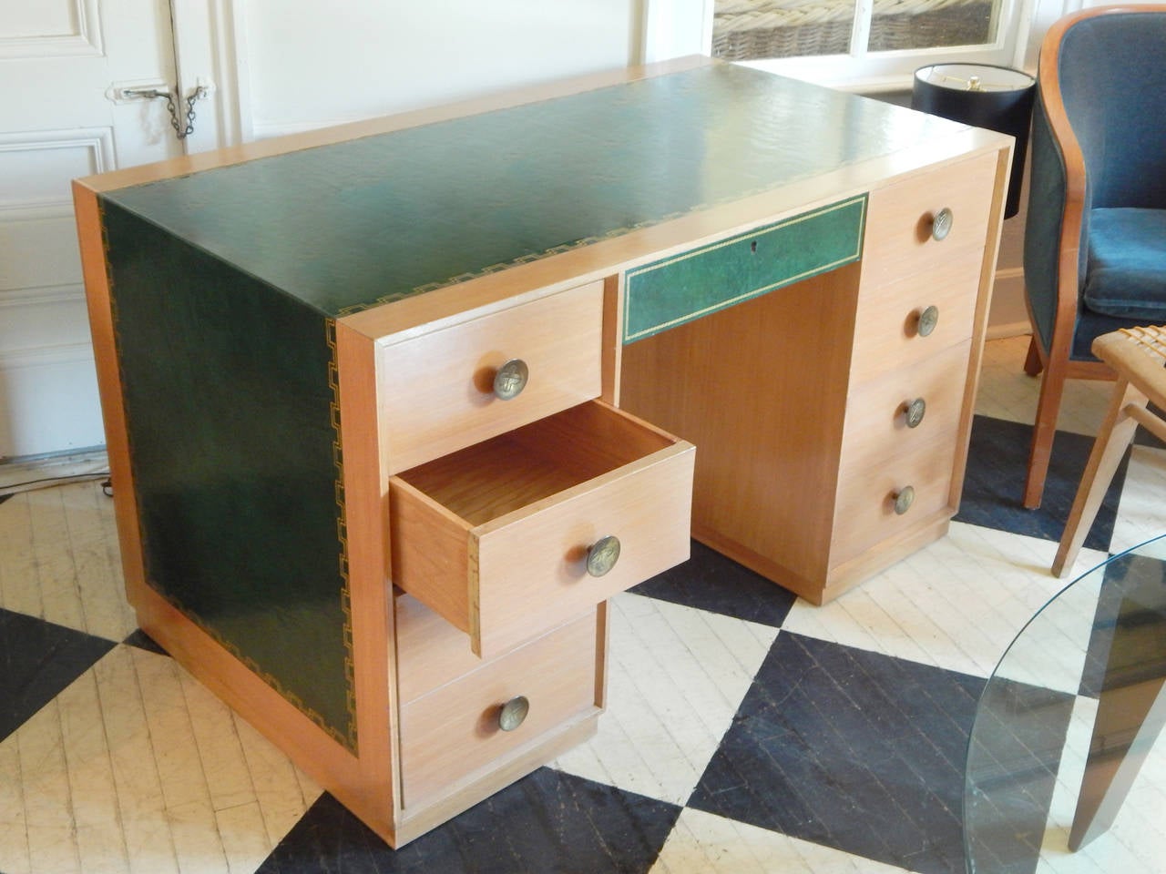 Mid-Century Modern Tommi Parzinger Tooled Leather Desk