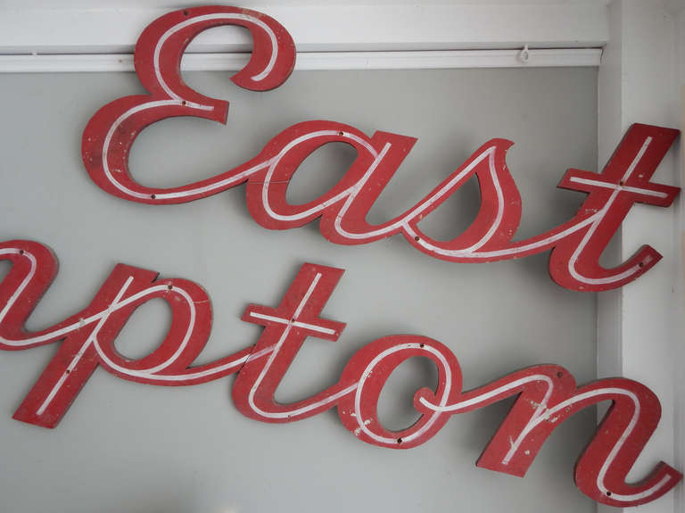Huge East Hampton Trade sign, 1945 from the old East Hampton pizzeria, was a Newtown Lane staple until the early 1970s.