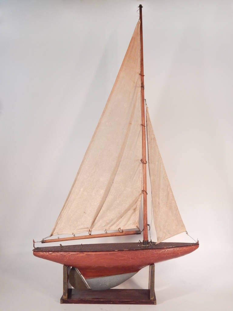Elegant Model Sailboat circa 1920-30's in funky as found condition.The sails have 