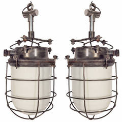 Nautical Cage Lights with Milk Glass globes