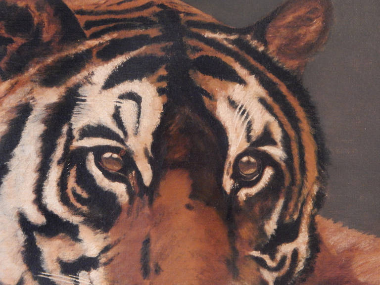 19th Century Tiger Painting In Excellent Condition For Sale In Bridgehampton, NY