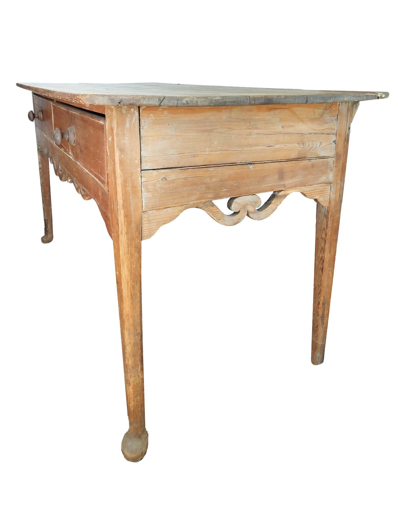 19th Century European Table with Scroll Apron For Sale