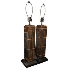 Striking Pair of large Cerused Black Lamps
