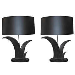 Striking Pair Of Bronze Sculpture Lamps