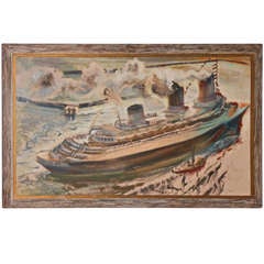 Mid Century Painting of an Ocean Liner