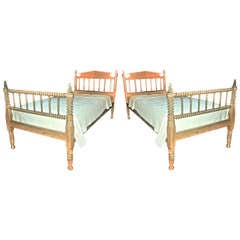 Antique Pair Of Bleached Spindle Twin Beds