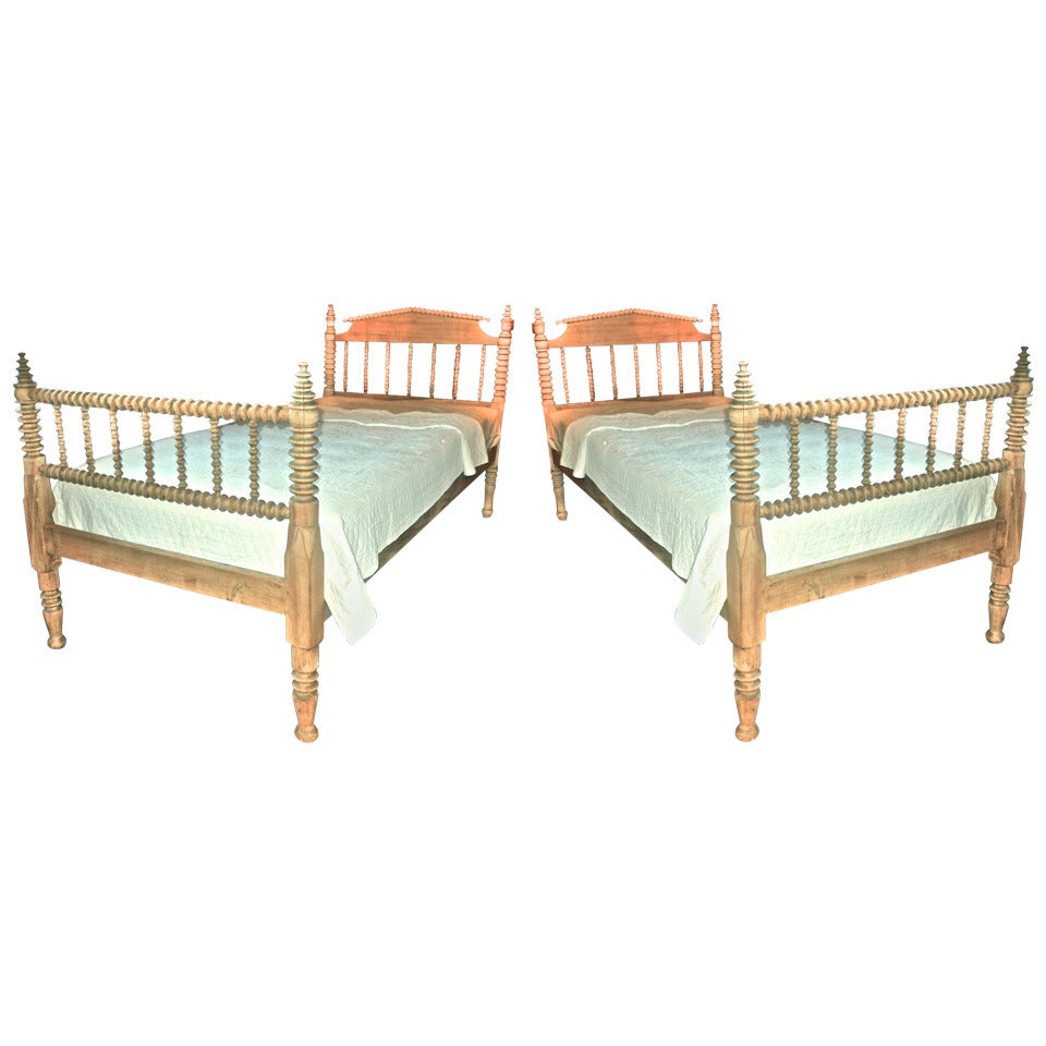 Pair Of Bleached Spindle Twin Beds