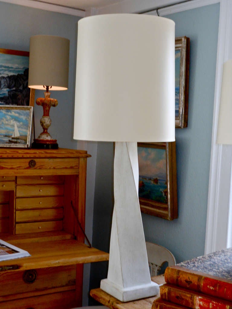 Pair of tall waxed plaster table lamps. Shades are not included.