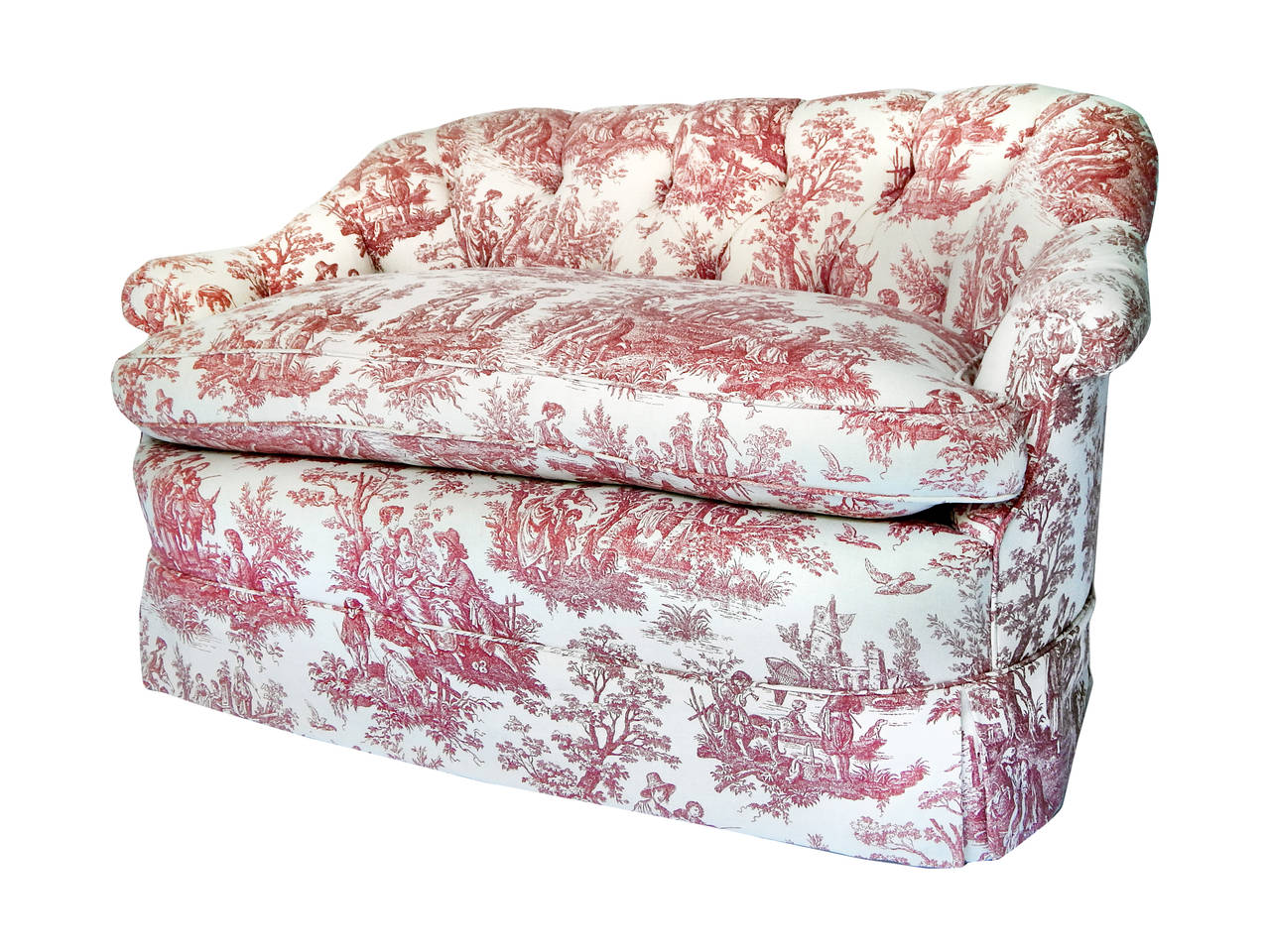 Pair of Tufted Toile Loveseats