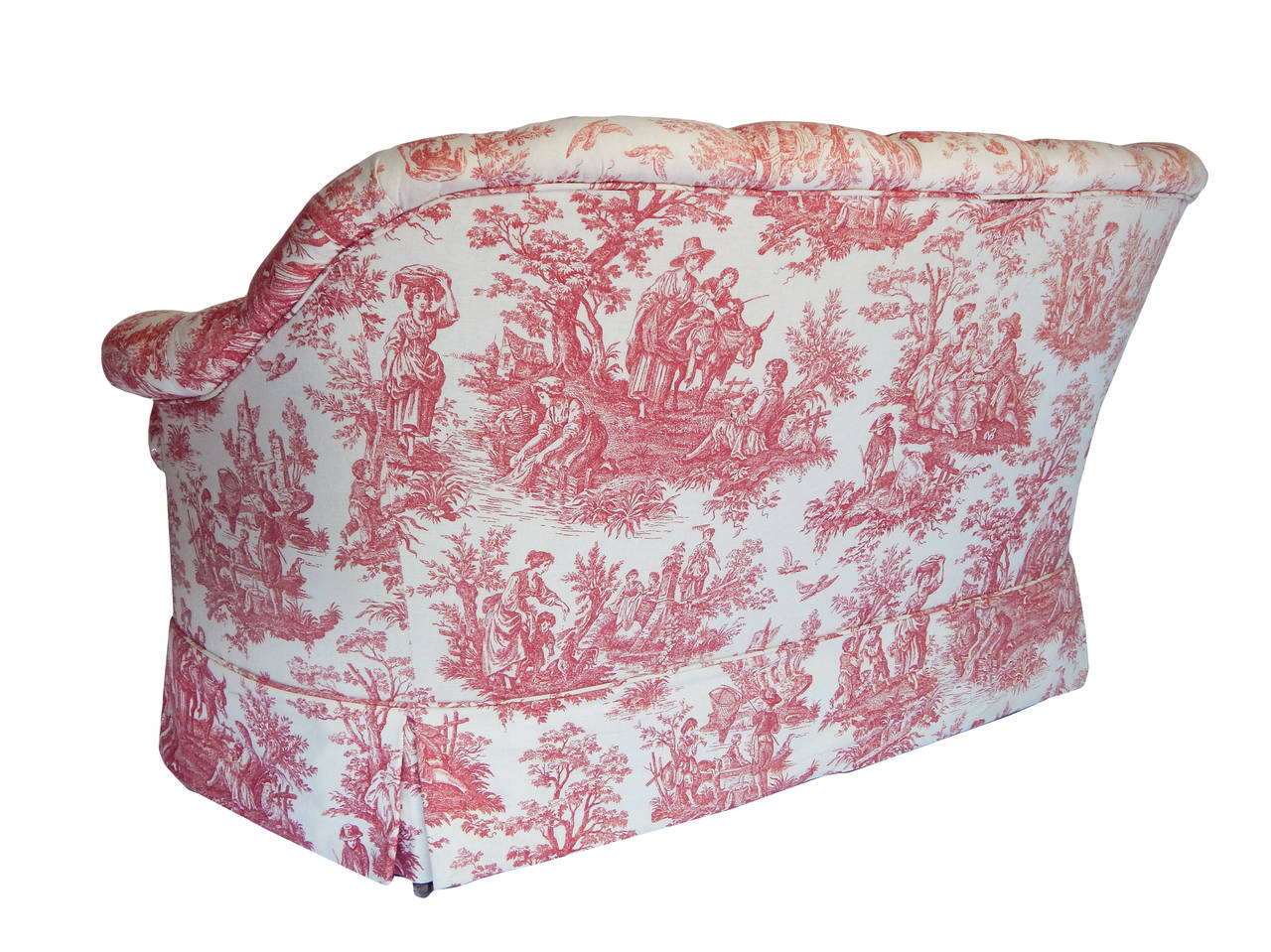 Pair of Tufted Toile Loveseats 1