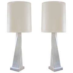 Striking Pair of Tall Plaster Lamps