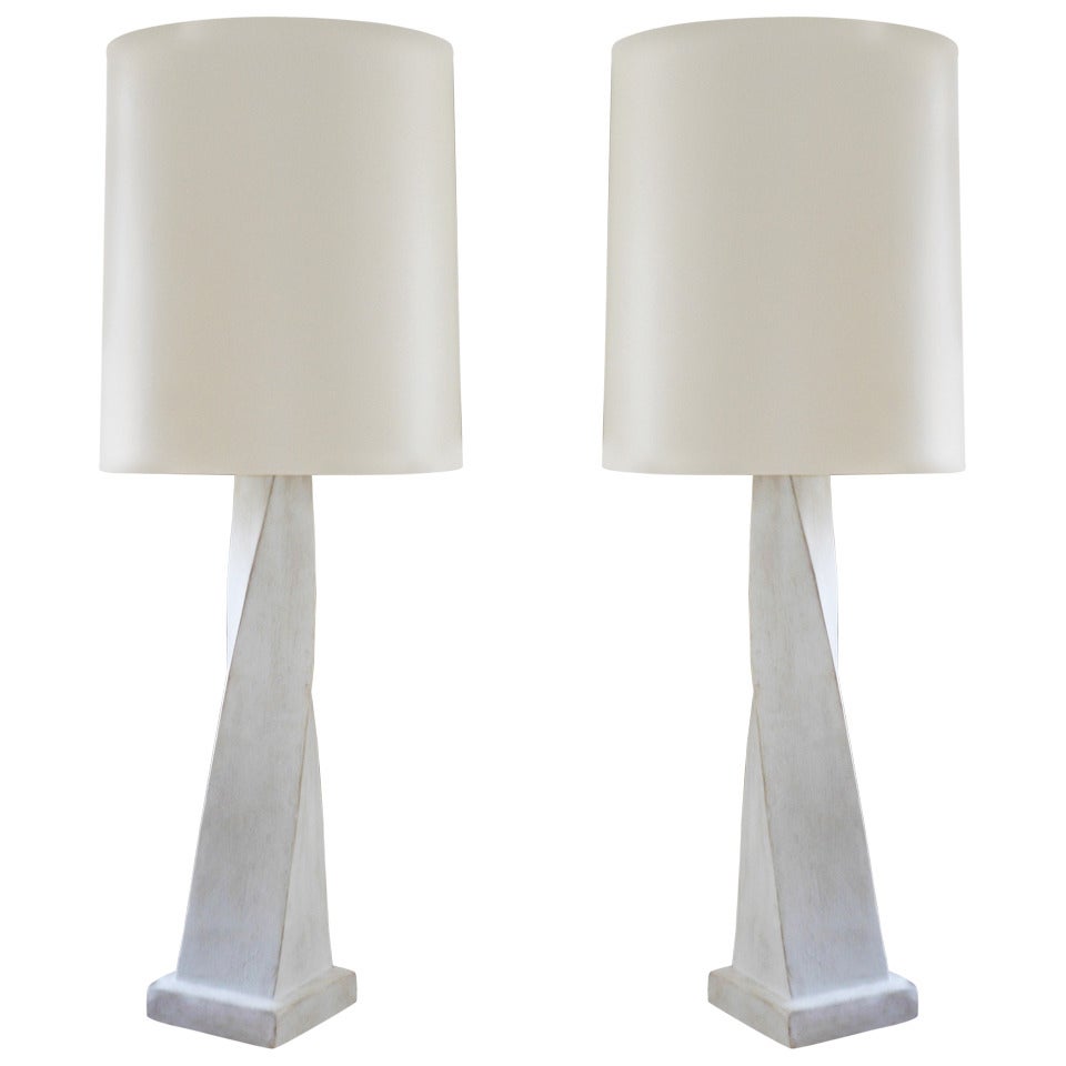 Striking Pair of Tall Plaster Lamps