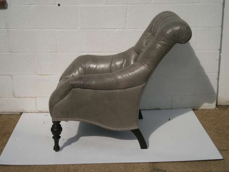 Leather Tufted Armchair, Multiple Colors In Good Condition For Sale In Bridgehampton, NY