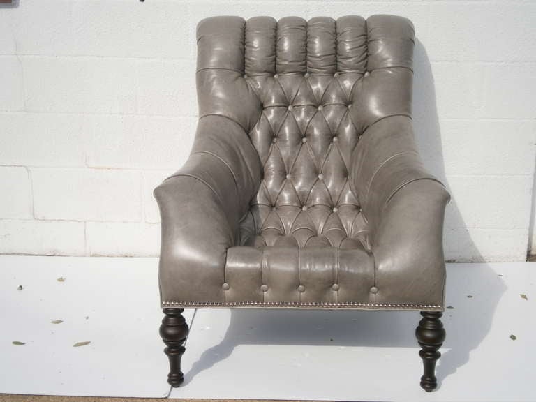 Leather Tufted Armchair, Multiple Colors For Sale 1