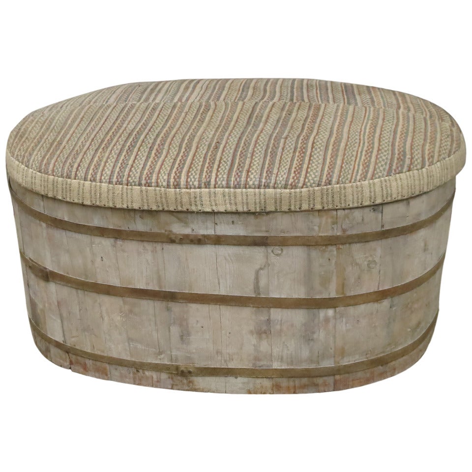 19th C Barrell with Upholstered Lid For Sale