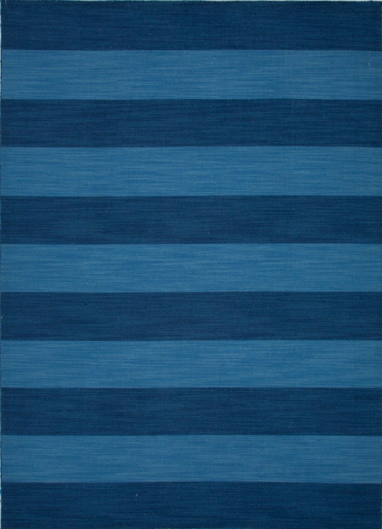 Navy and Blue Striped Rug For Sale