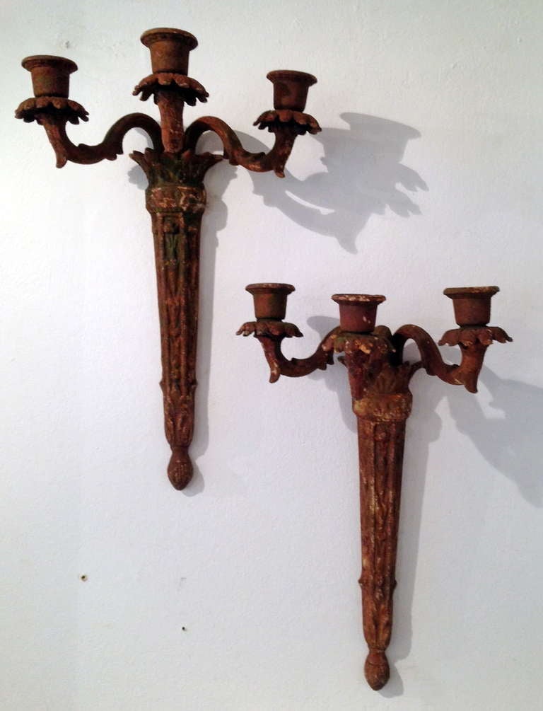 A pair of French Cast Iron Sconces for candles. circa 1950
Aged and Rusty patina. No damage.
sold as a pair only