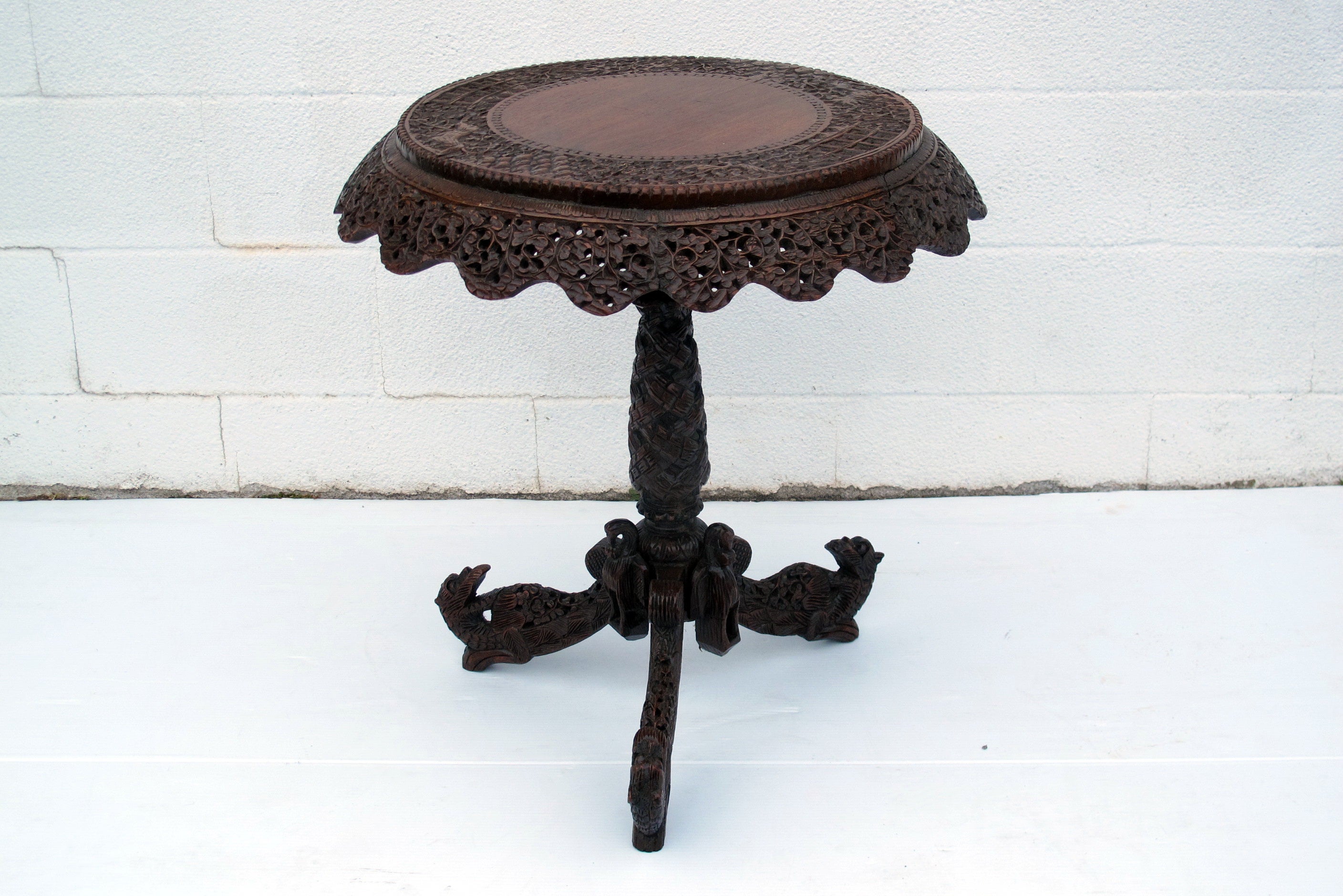 Hand Carved Pedestal Table For Sale