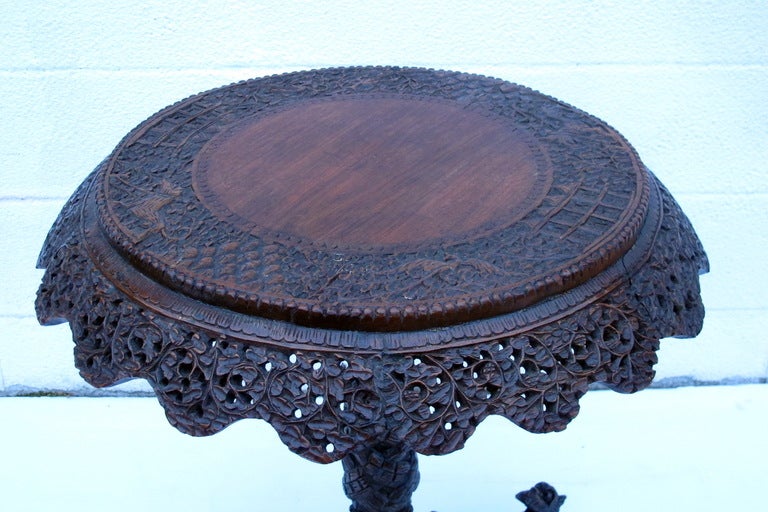 Indian Hand Carved Pedestal Table For Sale