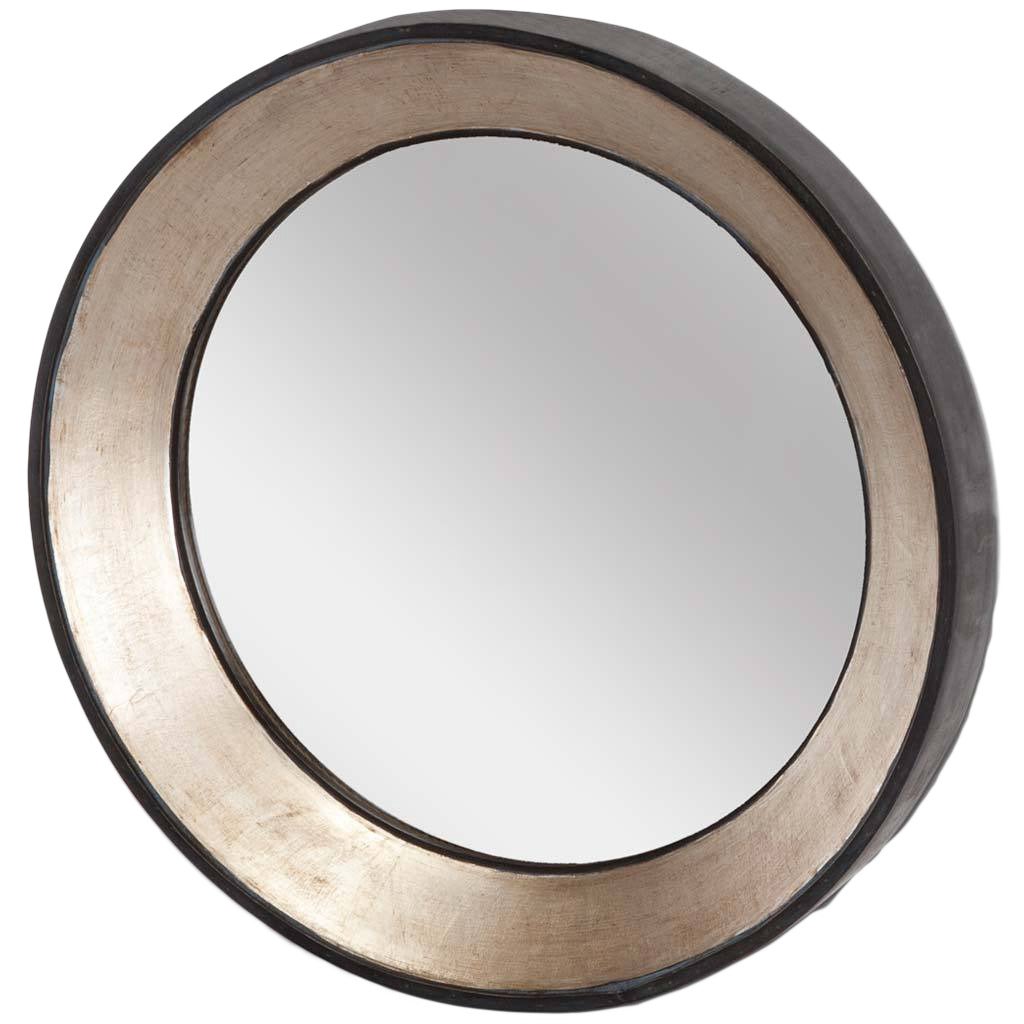 Black and Metallic Round Mirror For Sale