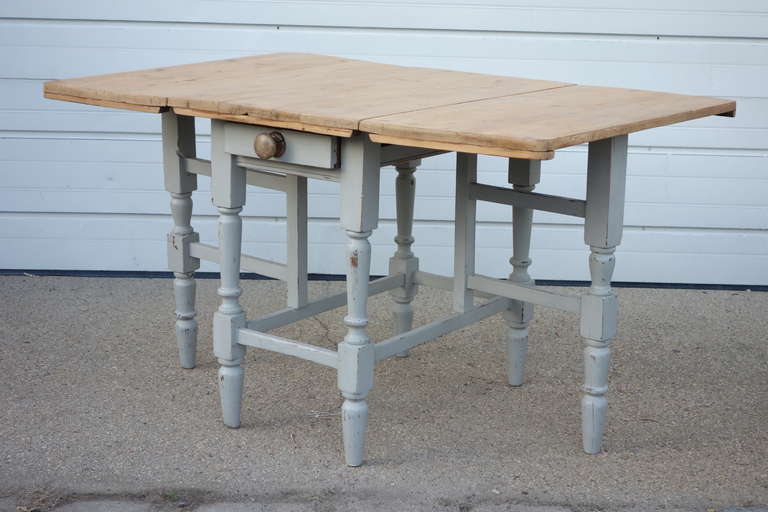 Pine Pembroke Table with single drawer, and later painted base