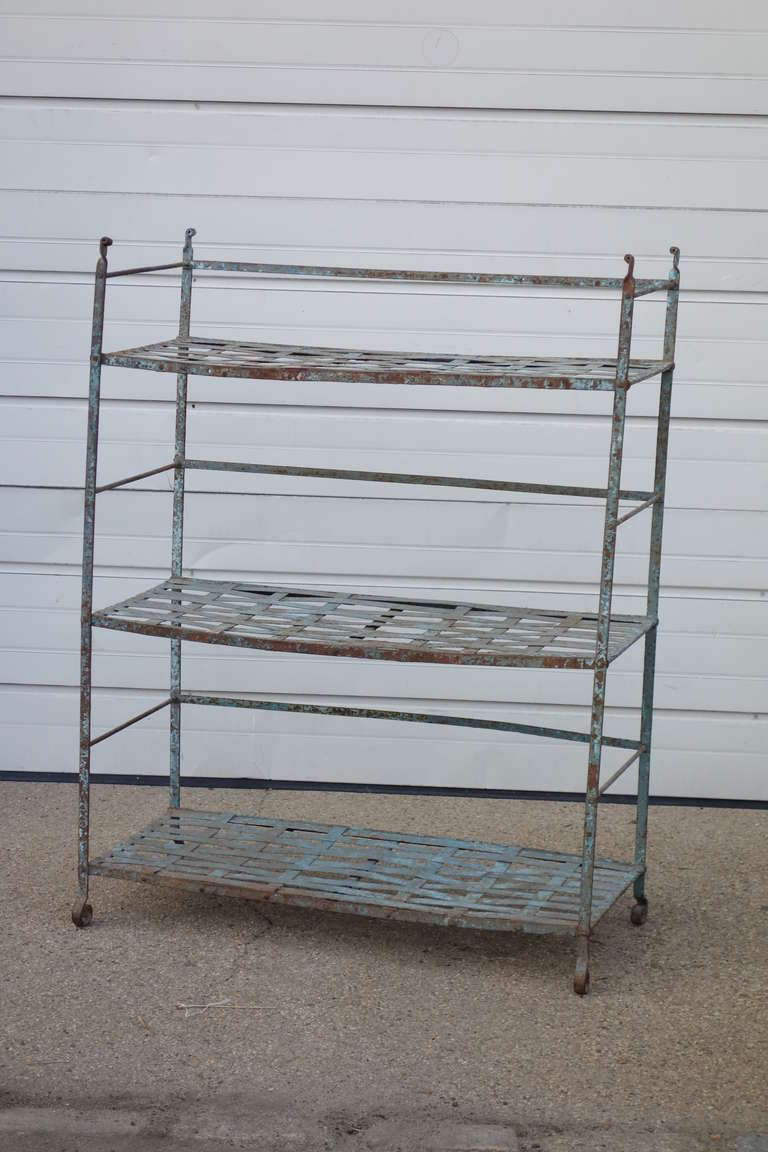 Rustic Metal Shelves from India, with remains of blue paint