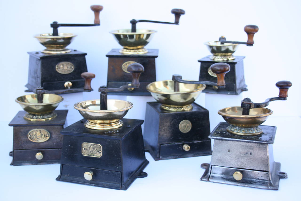 Collection of old English cast iron and brass coffee bean grinders, in working condition.
From $ 385 each.
Sold separately.