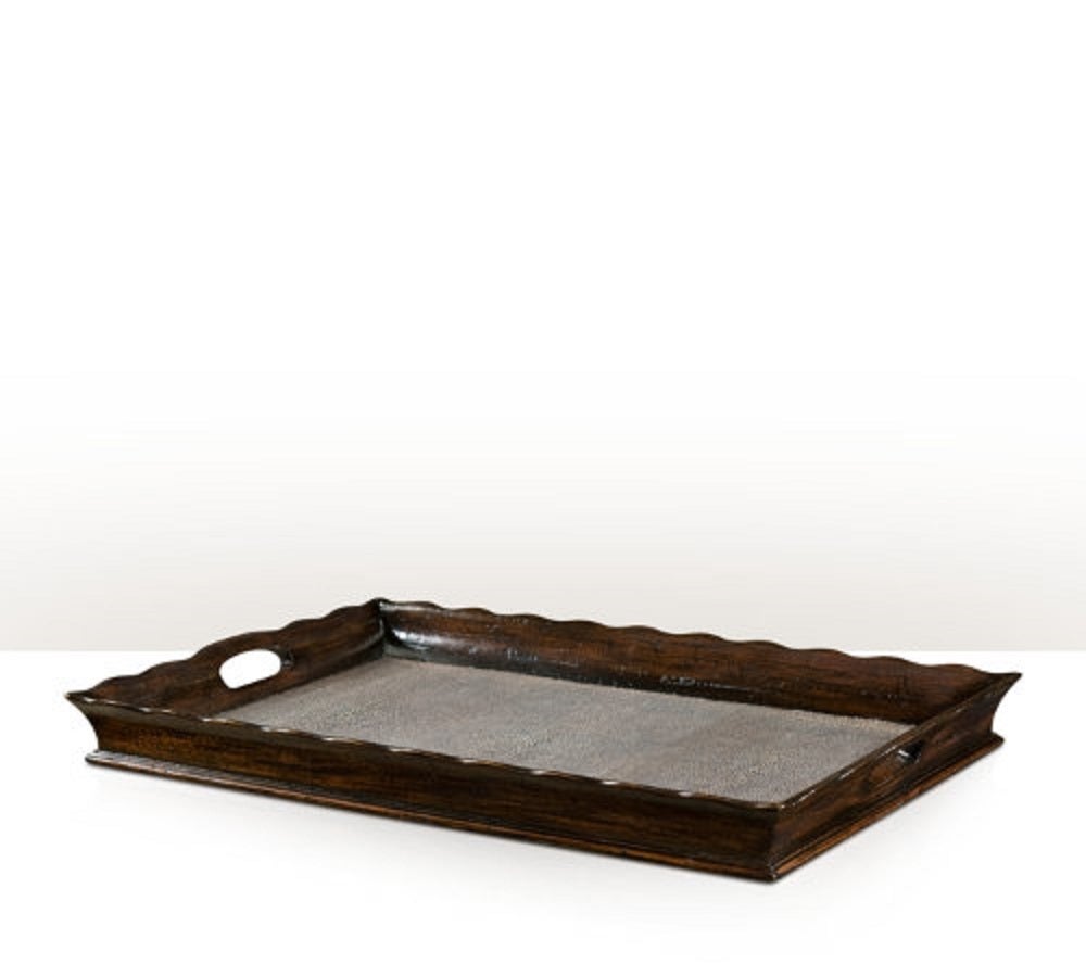 Scalloped Edge Tray with Faux Shagreen For Sale