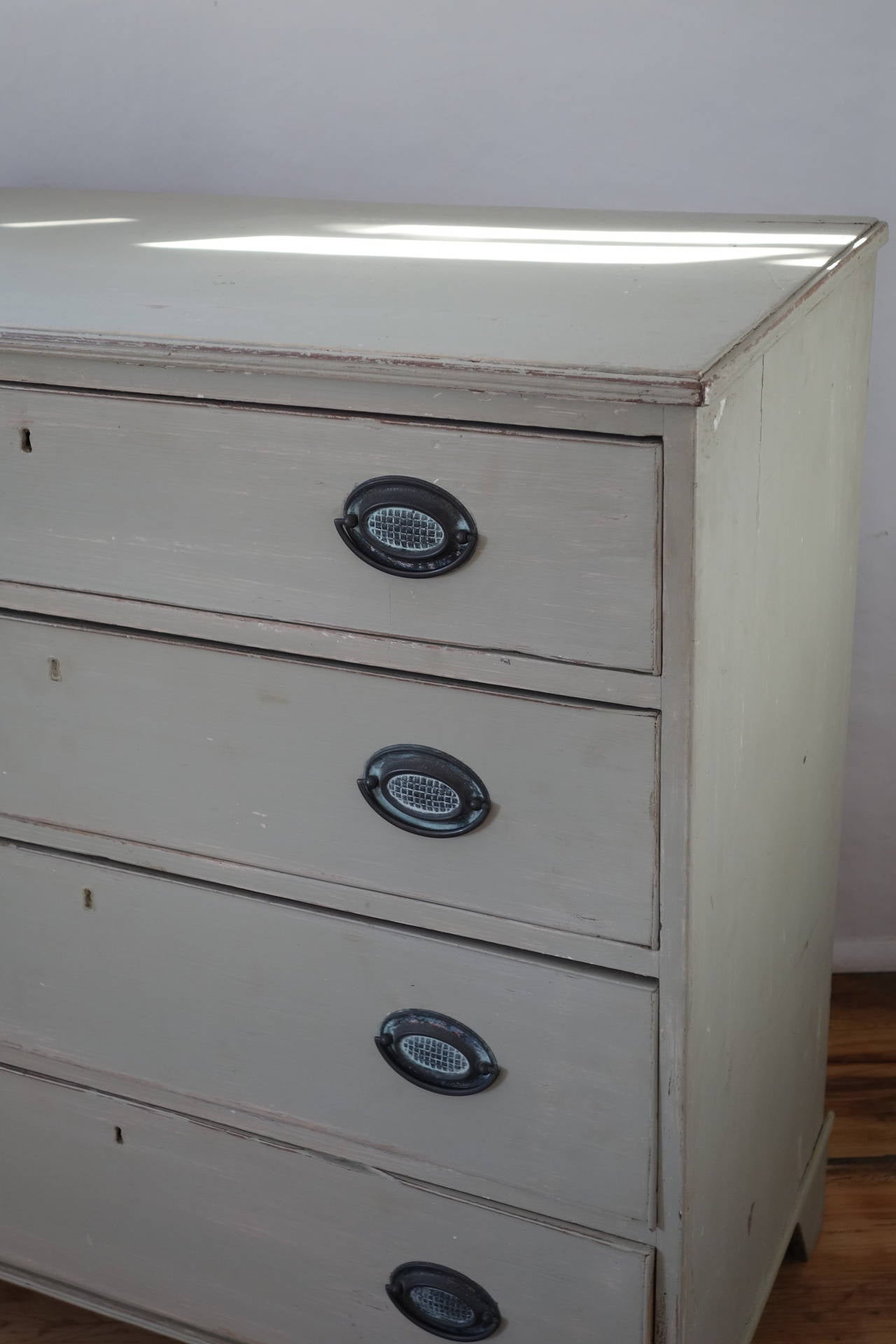 English chest of drawers with old copper hardware, later painted.