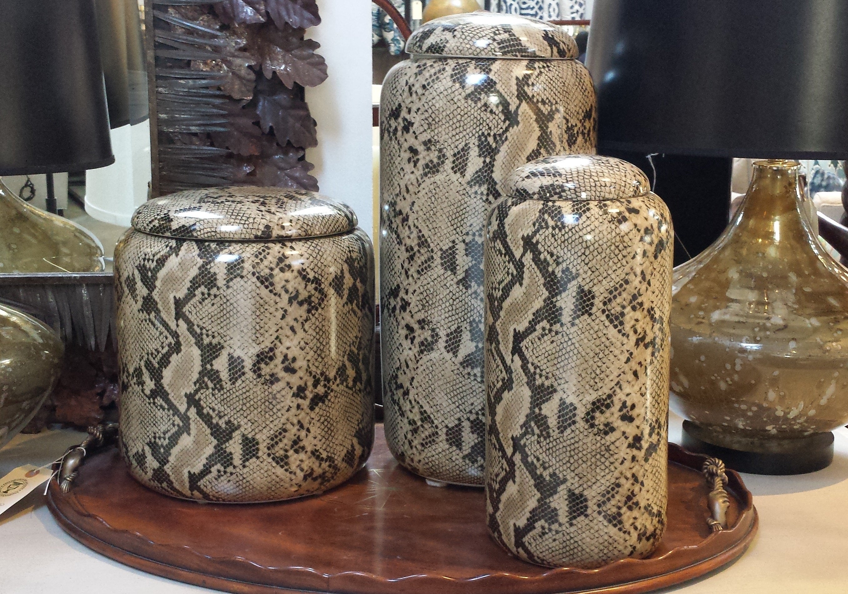 Snakeskin Ceramic Accent Jars For Sale