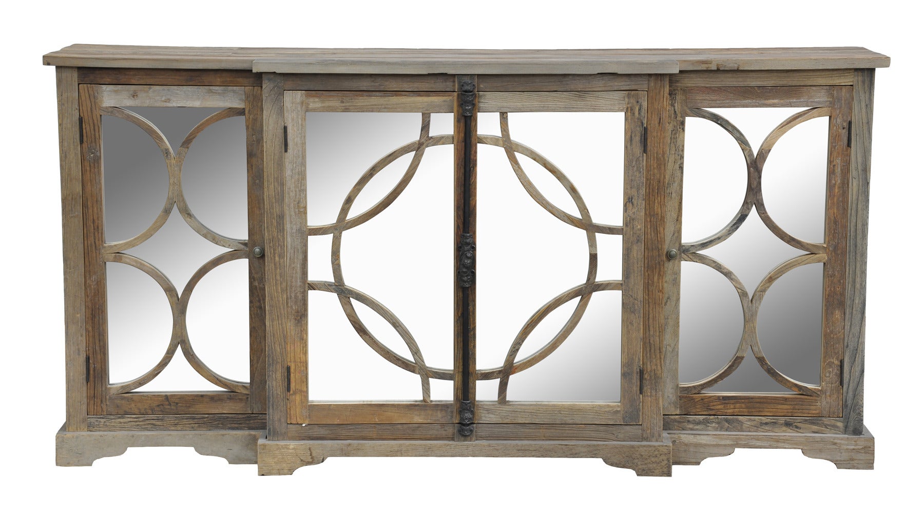 Weathered Finish Mirrored Sideboard For Sale