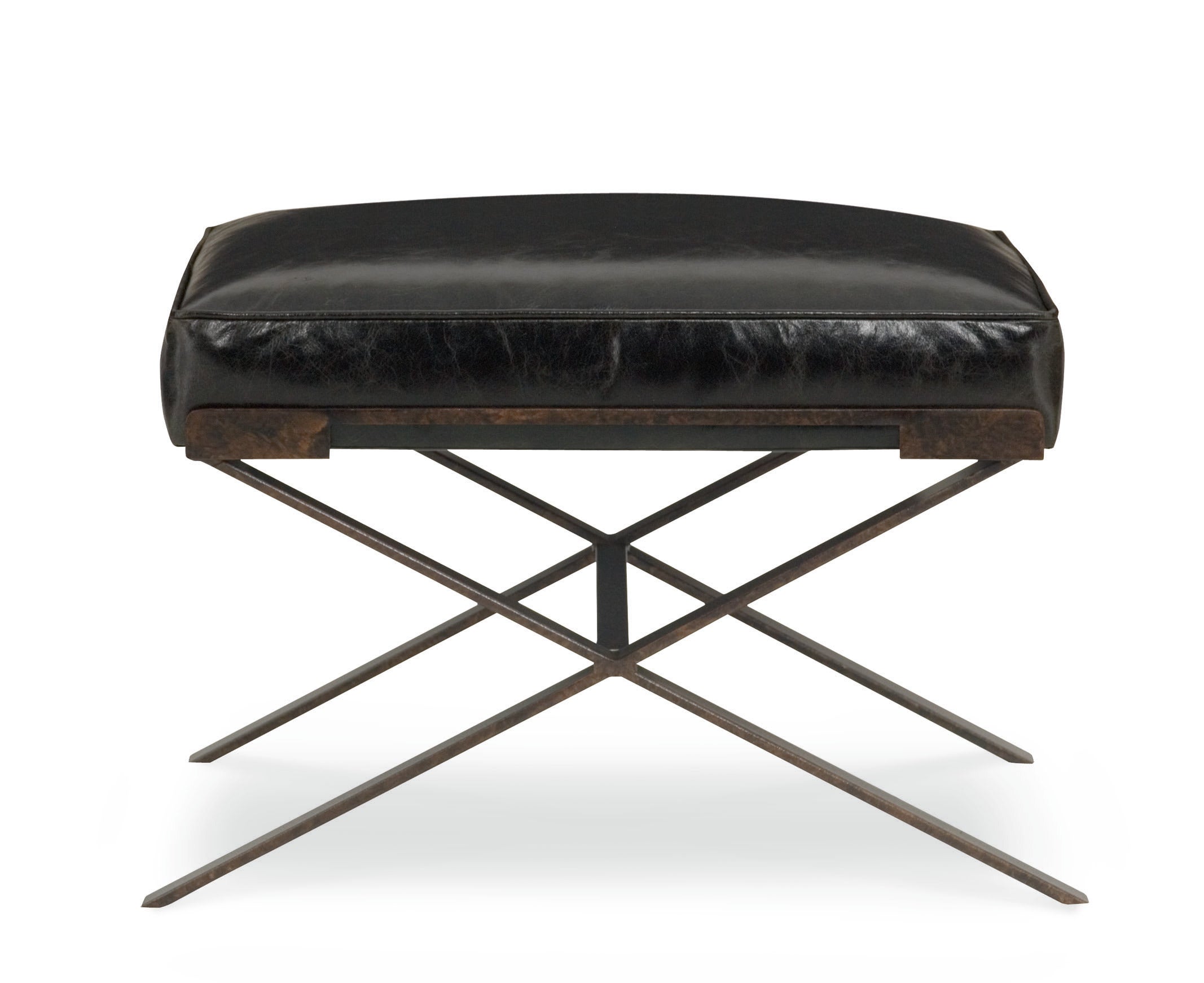 X-Base Upholstered Leather Ottoman For Sale
