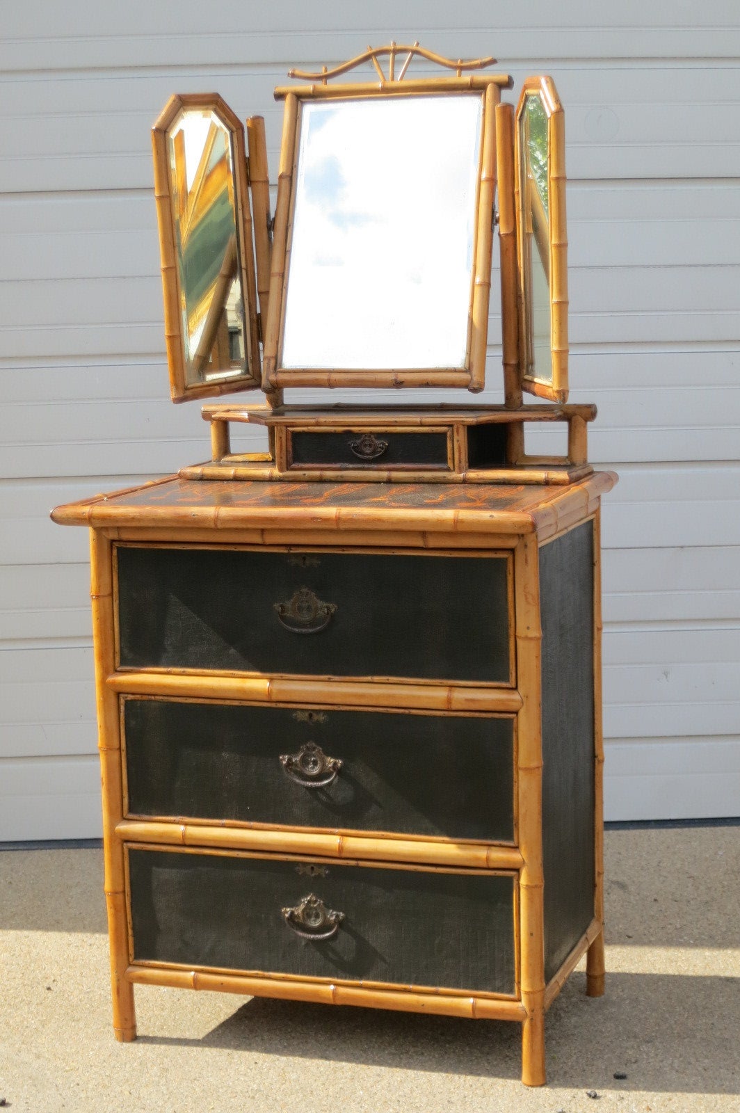 French Faux Bamboo Dressing Table For Sale