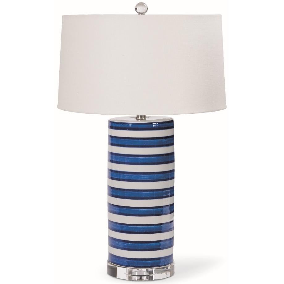 Ceramic Blue Striped Column Lamp For Sale