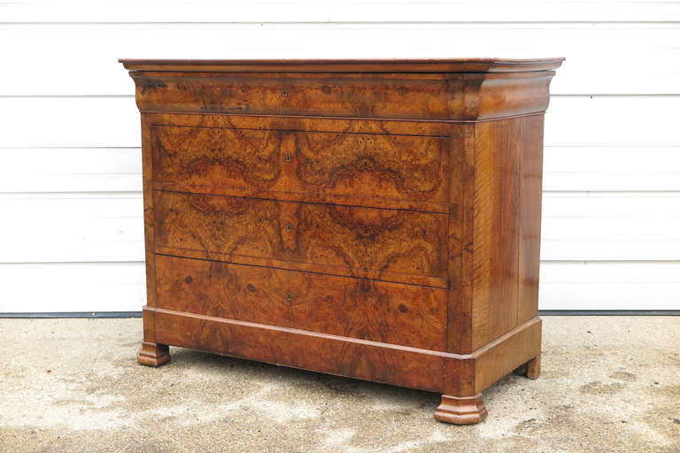 Louis Philippe burlwood walnut chest of drawers c 1880's.
Chest has 4 drawers