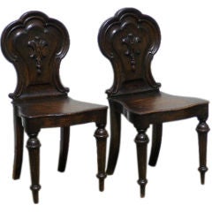 Pair English 19th C Hall Chairs in Oak