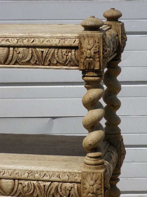 Carved Oak What-Not on Casters In Good Condition For Sale In Bridgehampton, NY