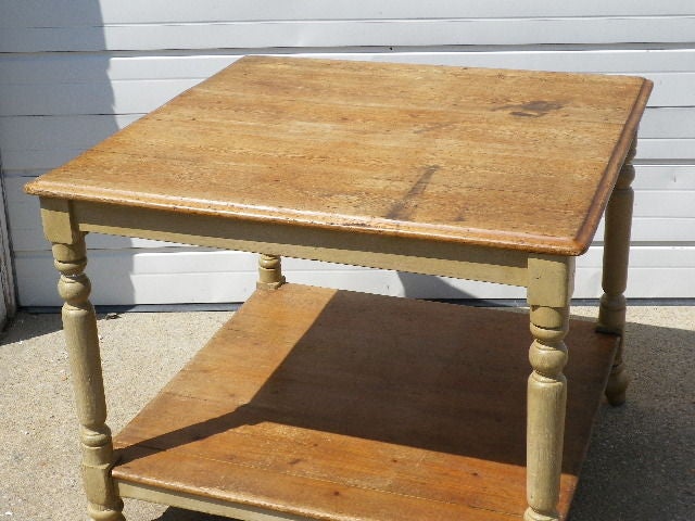 Unusual Large Square English Pine Table, working height, perfect for a kitchen island or bar.