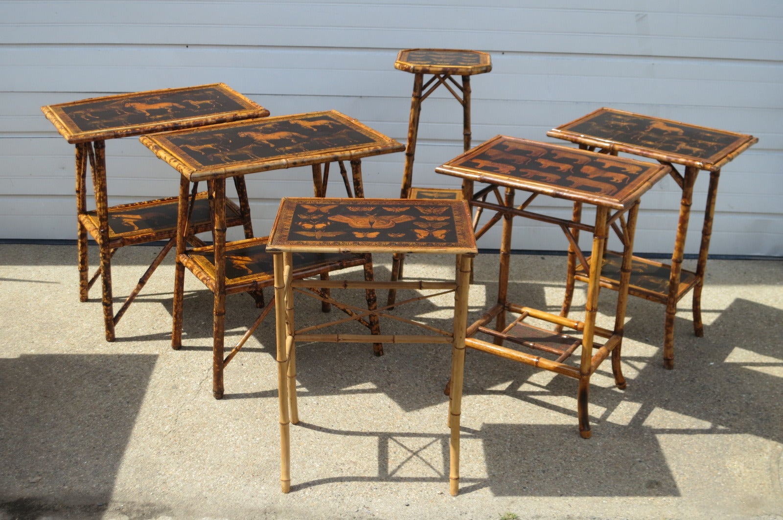 Bamboo Tables With Decoupage Tops For Sale