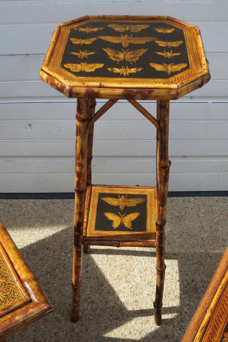 Mid-20th Century Bamboo Tables With Decoupage Tops For Sale