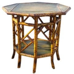 Unusual Large Bamboo Table with Leather Top