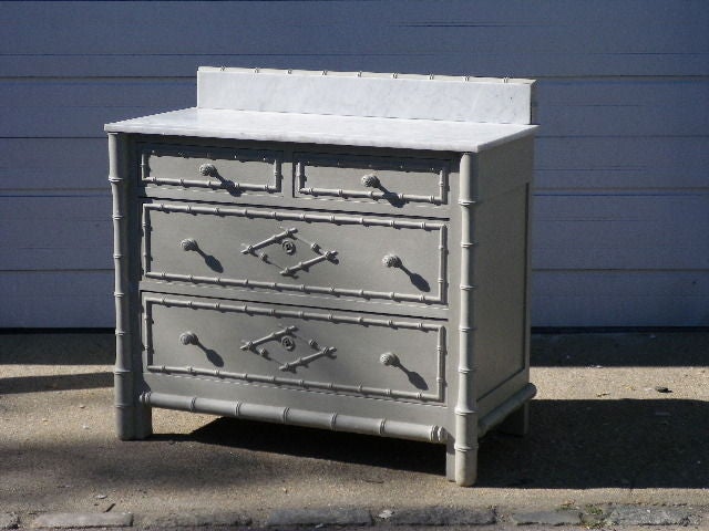 French Painted Faux Bamboo Chest of Drawers For Sale