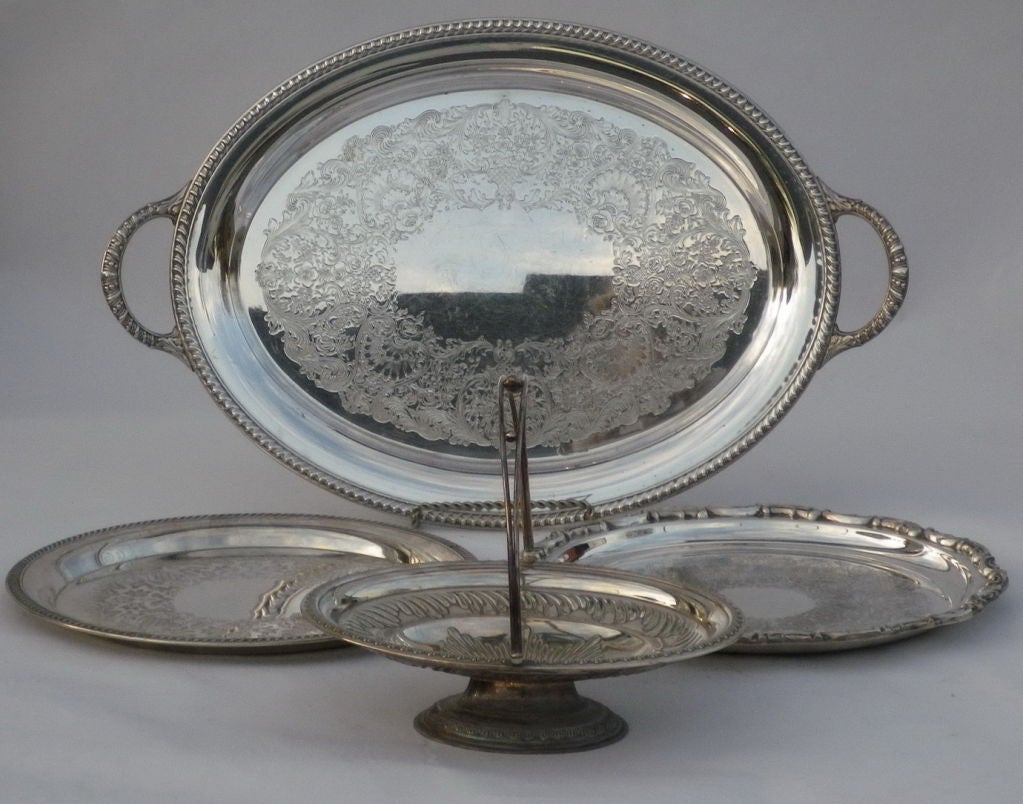 English Victorian Silver Trays. priced individually. <br />
Clockwise from  top; $395, $250, $265, $250