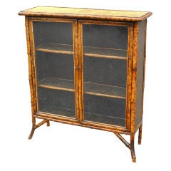 Antique Bamboo Bookcase with Glass Doors