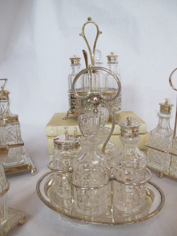 Glass & Silver Condiments Sets In Good Condition For Sale In Bridgehampton, NY
