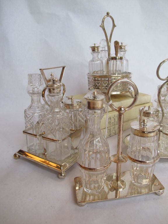 20th Century Glass & Silver Condiments Sets For Sale