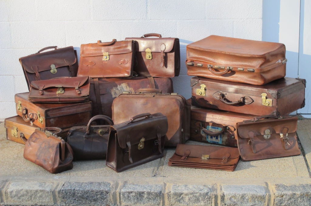 We carry a large selection of vintage leather doctors bags, suitcases,& briefcases. All in vintage condition, usable and many with brass hardware. priced separately, from $ 195 - $425