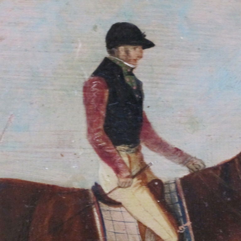 English 19th C Portrait of Horse & Jockey